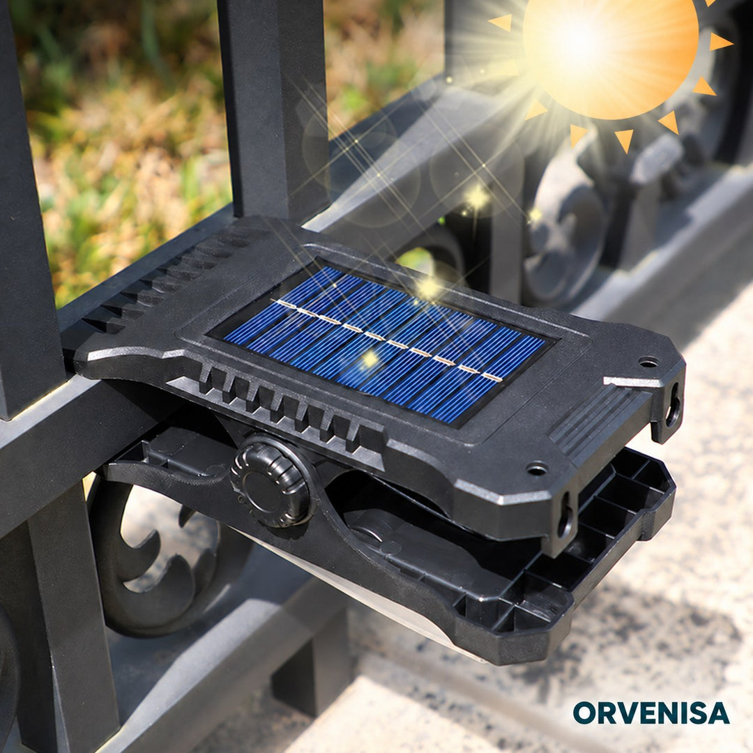 Panel solar y pinza del foco