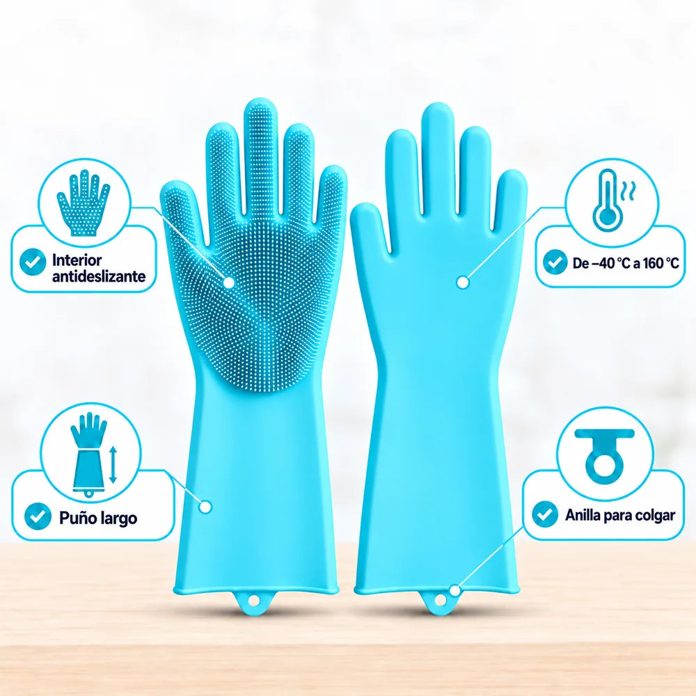 Infografía del guante de silicona Orvenisa con sus características señaladas
