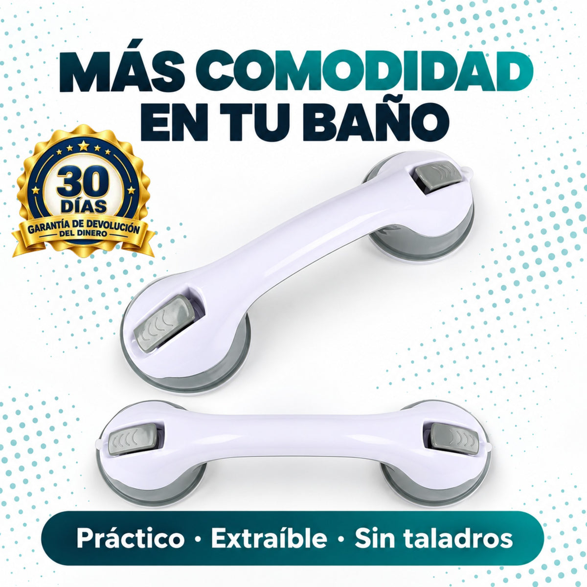Asidero de baño con ventosas Orvenisa, blanco y gris