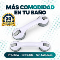 Asidero de baño con ventosas Orvenisa, blanco y gris