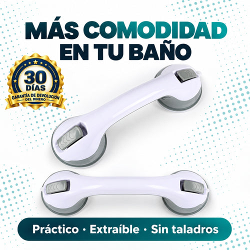 Asidero de baño con ventosas Orvenisa, blanco y gris