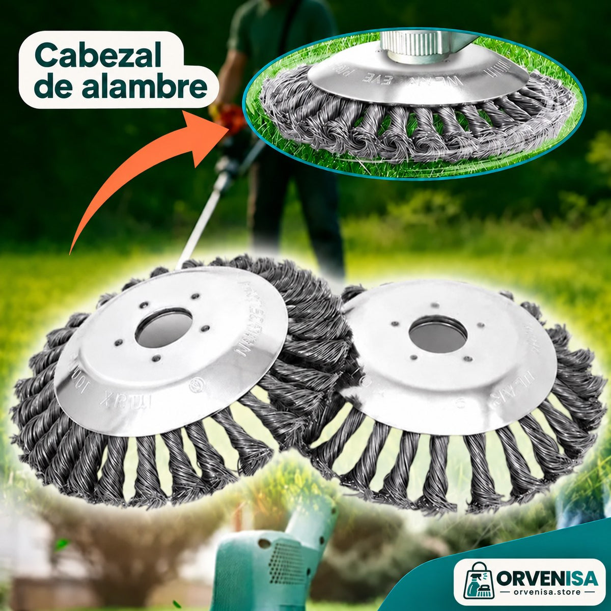 Dos cabezales de alambre de acero