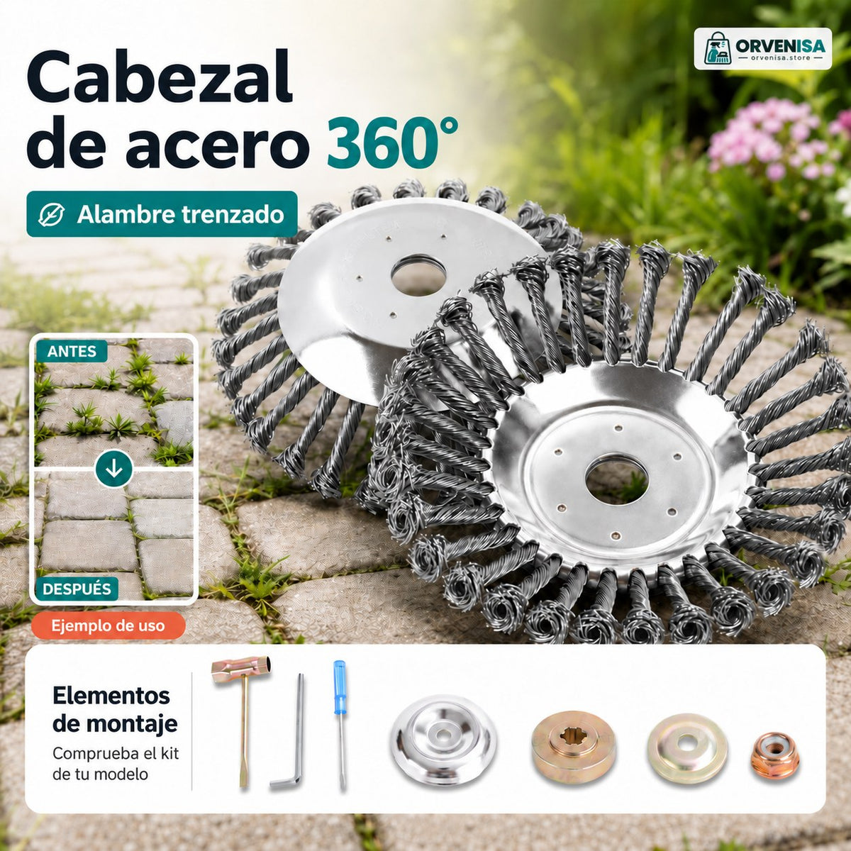 Cabezal de acero 360° y elementos de montaje
