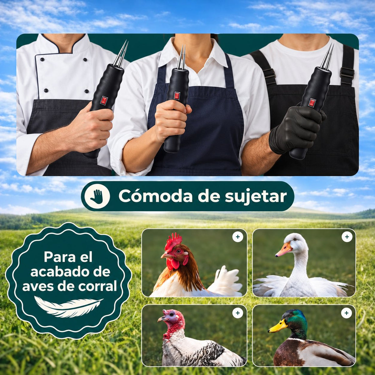 Cómoda de sujetar, para pollos, patos y pavos