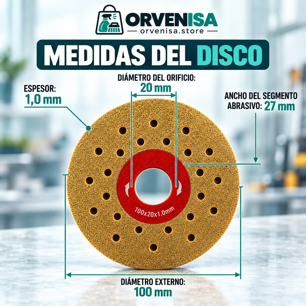 Medidas del disco: 100 mm, orificio 20 mm, espesor 1,0 mm