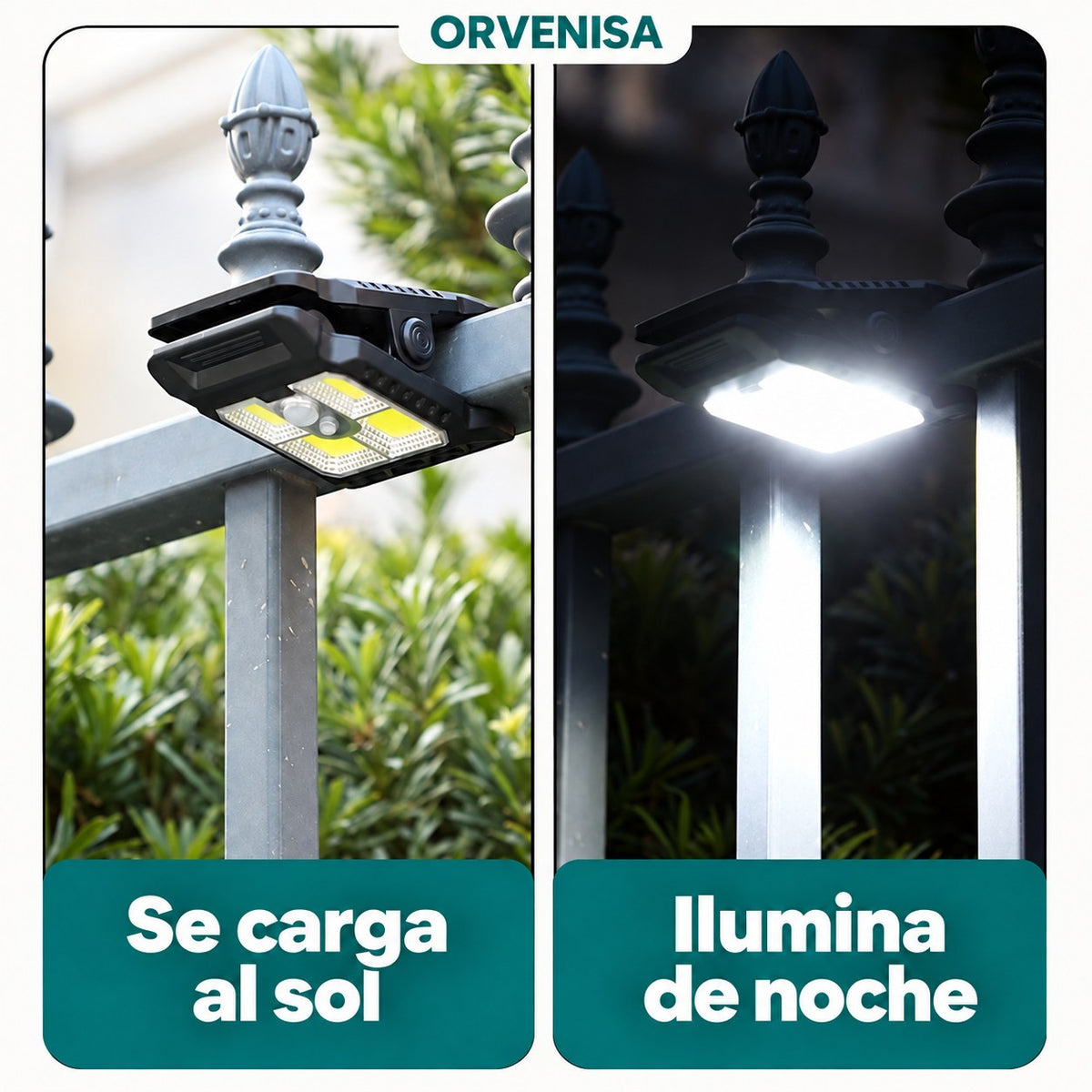 Foco solar con pinza: se carga al sol e ilumina de noche