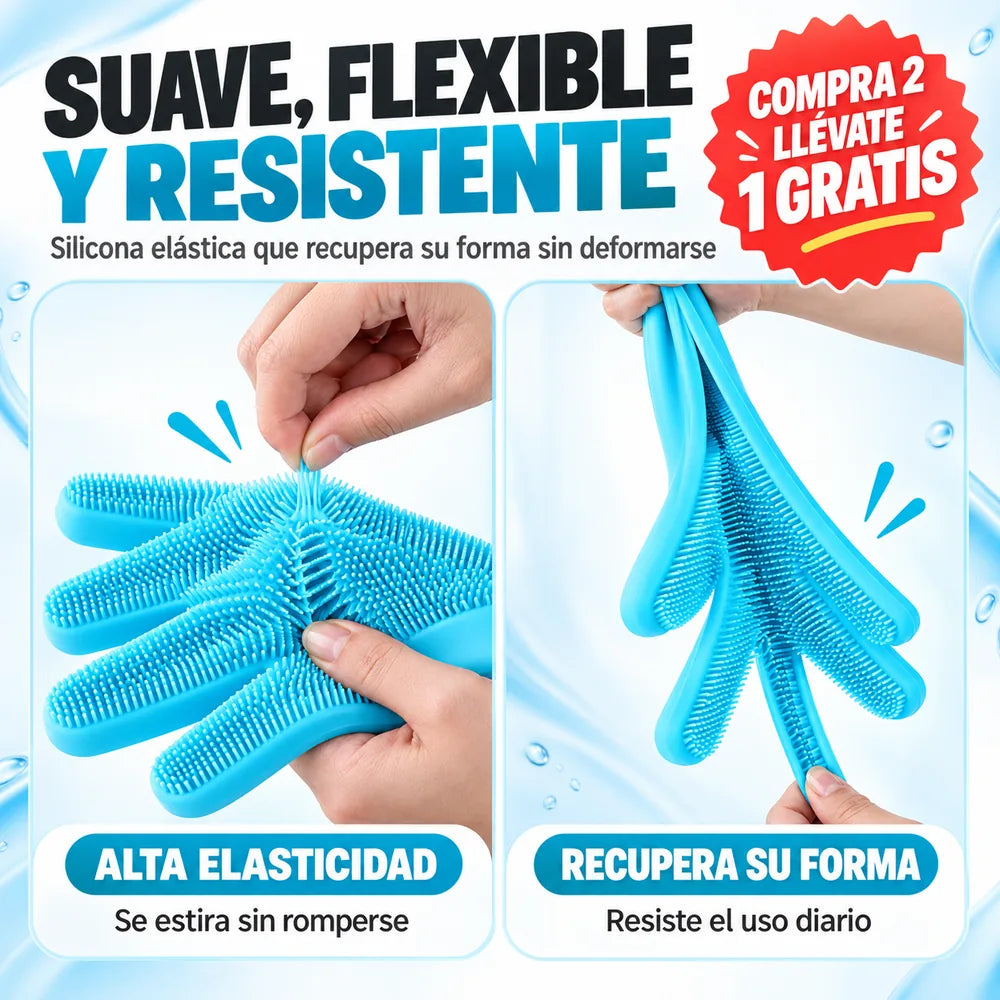 Guantes de silicona Orvenisa fregando un plato en el fregadero