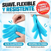 Guantes de silicona Orvenisa fregando un plato en el fregadero