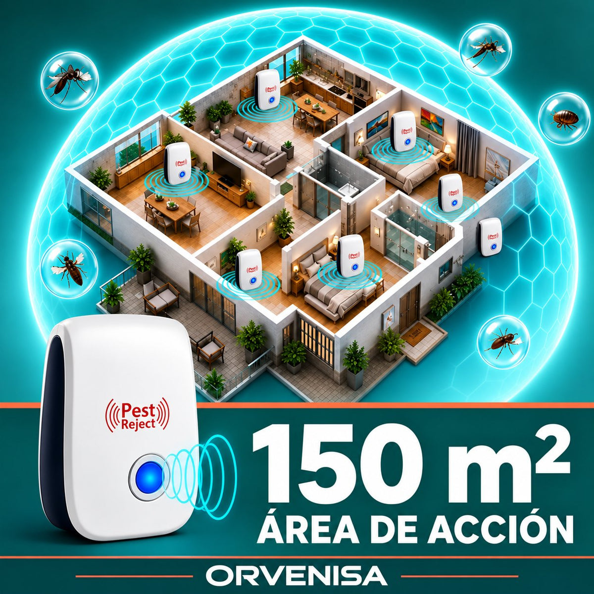 Área de acción de hasta 150 m²